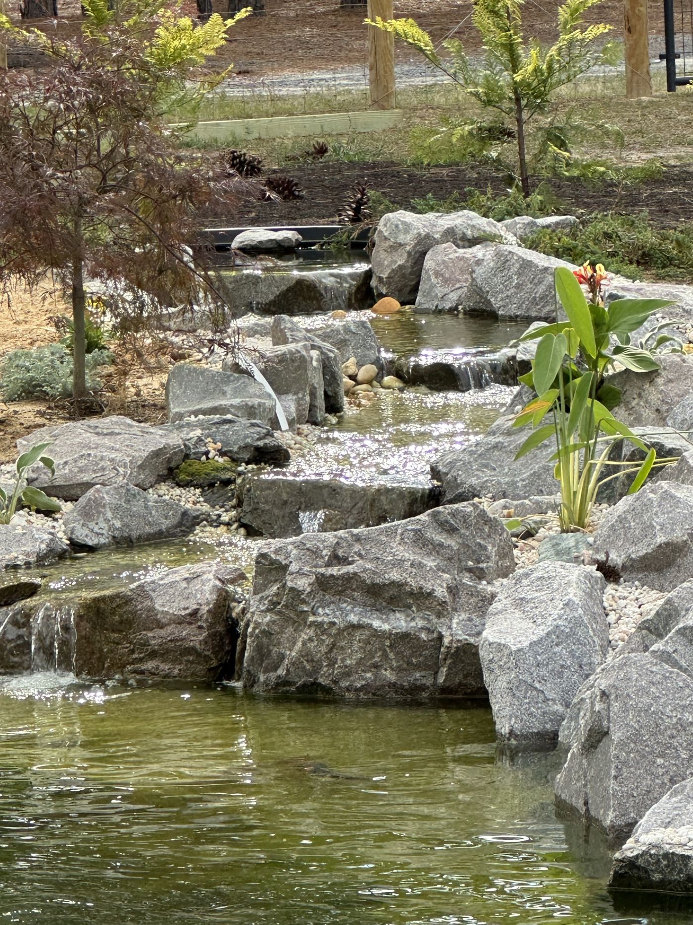 Pond and waterfall built near Pinehurst, NC